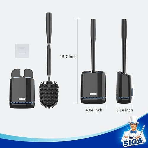 MR.SIGA Toilet Bowl Brush and Holder, Wall Mounted Toilet Brush, Black | Automatic lid design, sturdy handle, upgraded ventilation, flexible thermoplastic rubber head, easy to clean and dry quickly thumbnail 2