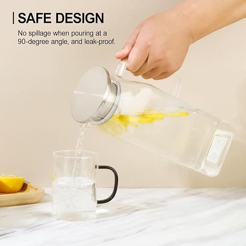 2 Pack (2 Liter 68 oz) Square Glass Pitcher with Lid and Spout, Easy Clean Heat Resistant, Borosilicate Glass Carafe for Hot/Cold Drink, Large Jug for Iced Tea, Coffee, Juice, Milk, Beverage thumbnail 2