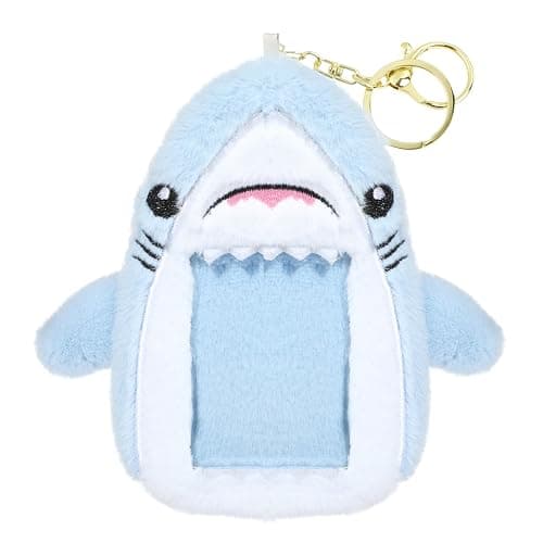 NEWEST Shark Plush Kpop Photocard Holder with Keychain, Cute Shark ID Badge Holder Protector Cover, Soft Cartoon Sea Creature Photo Case Sleeves Stationery for Idol ID Card Student Worker Bag Charm - Image 1