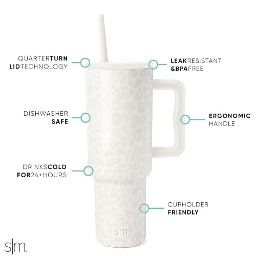 Simple Modern 40 oz Tumbler with Handle and Straw Lid | Insulated Reusable Stainless Steel Water Bottle Travel Mug Cupholder Use | Gift for Women Men Him Her | Trek Collection | 40oz | Cream Leopard thumbnail 4