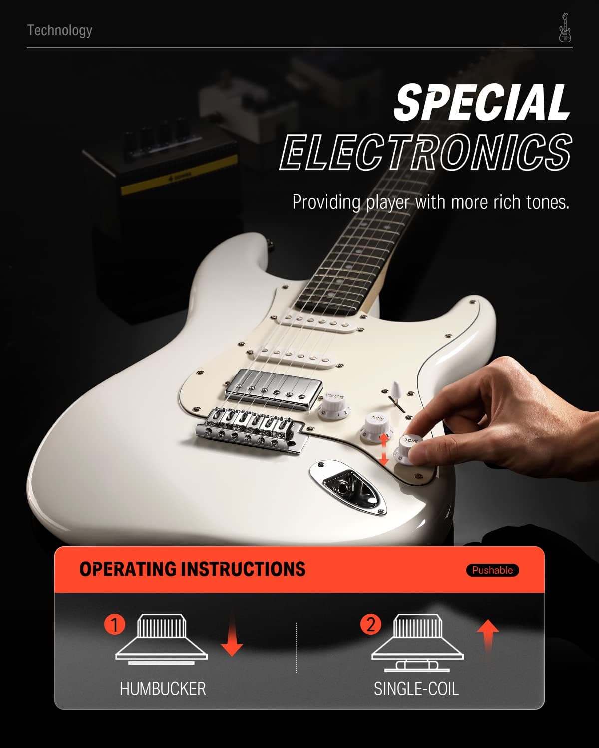 Donner Electric Guitar, Full Size Electric Guitar Pack HSS Pickup Coil Split, Kit Electric Guitars Amplifier, Accessories, DST-152W White thumbnail 6