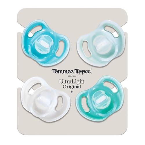 Tommee Tippee Ultra-Light Silicone Pacifier, 0-6 Months, Symmetrical One-Piece Design, BPA-Free Silicone Binkies, Blue/Green/Clear, Pack of 4 thumbnail 8