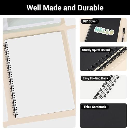 Yarotm Notizbuch A4 Blanko - 2 Stück 100gsm Papier Collegeblock Spiralbindung Skizzenbuch - 21x29.2cm Spiralblock Hardcover Schwarz Schreiben Tagebuch - 120 Seiten Notizblock Ringbuch A4 thumbnail 5