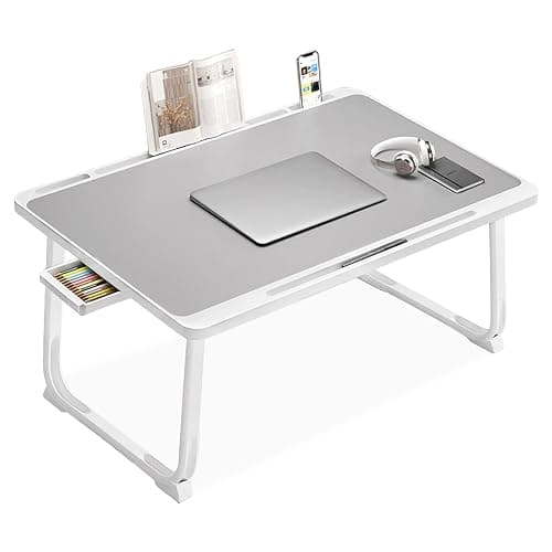 Laptop Desk for Bed, Laptop Bed Tray Table, Foldable Laptop Table with Storage Drawer and Book Stand, Laptop Bed Table for Writing Working Reading (Gray) - Image 1
