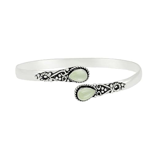 Pear Shape Natural Gemstones Bangle for Women - 925 Sterling Silver Plated Handmade Cuff Bracelet - Birthstone Adjustable Open Bangle Jewelry - Gift for Wedding Anniversaries Valentine's Day Christmas thumbnail 3