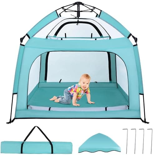 Bend River Portable Baby Playpen with Canopy, Infant Play Yard, Beach Tent, Mosquito Net for Indoor and Outdoor (Green) - Image 1