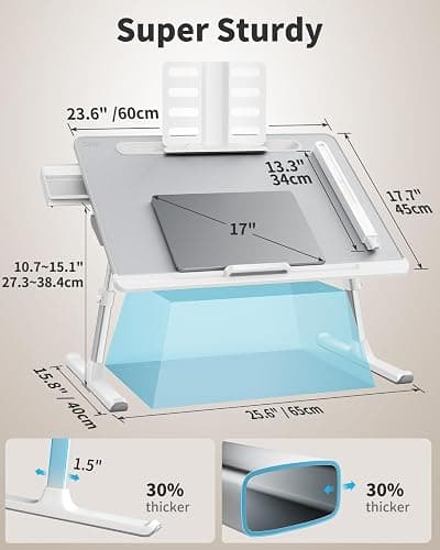 SAIJI Laptop Bed Tray Desk with LED Desk Light, Adjustable Laptop Stand for Bed, XX-Large PVC Leather Foldable Table with Book Stand, Wrist Rest, Extra Leg Room (Grey) thumbnail 7