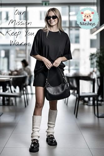 NITESHEYS Lambswool Winter Ribbed Leg Warmers Natural Wool Footless Long Socks For Women thumbnail 2
