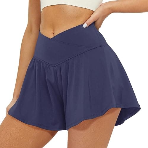 FireSwan Crossover Athletic Shorts for Women 2 in 1 Flowy Running Shorts with Pockets Spandex Butterfly Workout Tennis Skorts thumbnail 3