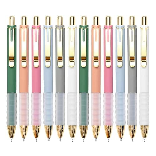 Linbsunne Ballpoint Pens Black Medium Point 1mm with Super Soft Grip Ball Point Pen for Men Women Retractable(gold-6x2 pcs) - Image 1