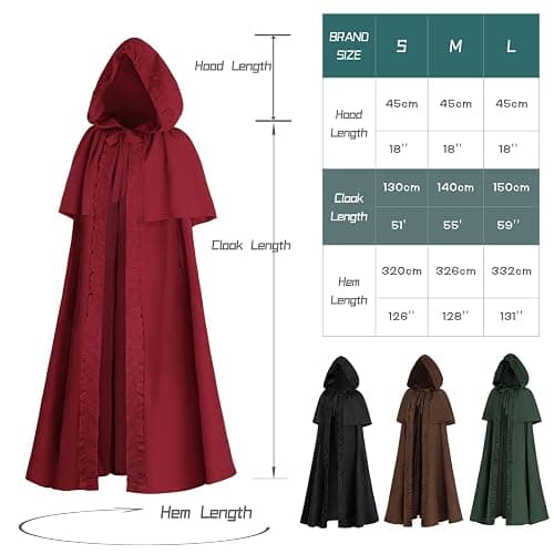 NSPSTT Cloak with Hood Men Halloween Cape Renaissance Costume Women Adult Witch Long Cape thumbnail 6