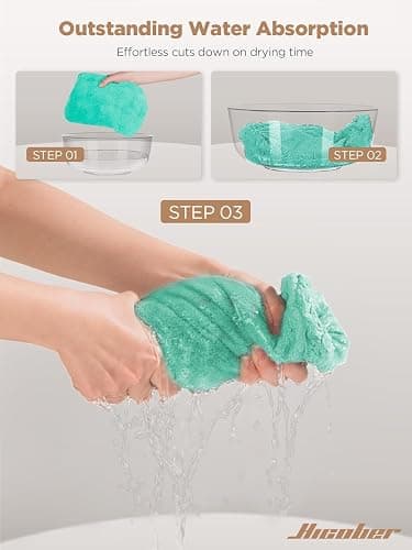 Hicober Microfiber Hair Towel Wrap for Women, Pink Blue Green, 3-Pack | Soft, highly absorbent wrap helps hair dry faster and stays securely in place on curly, thick or long hair thumbnail 7