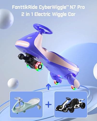 FanttikRide N7 Pro Electric Wiggle Car with Pedal, Rechargeable Battery, CyberWiggle, 2 in 1 Swing Car, 2 Speeds Max 4 Mph, Anti-Rollover, Flashing Wheels, Bluetooth, for Ages 3 and Up, 150 Lbs, Pink thumbnail 3