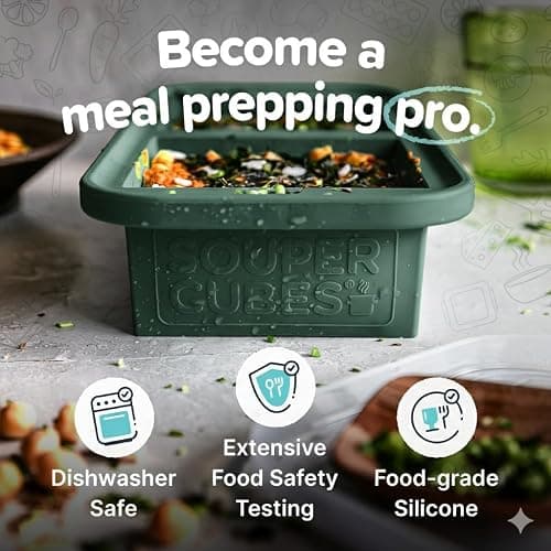 Souper Cubes Silicone Freezer Molds Gift Set with 2 Tbsp, 1/2, 1, and 2 Cup Silicone Freezer Trays With Lids - Meal Prep and Kitchen Essentials Bundle - Kale thumbnail 5