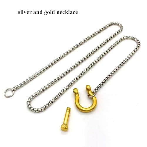 SIXAOAZZ 18K Gold Plated Buckle Necklace with Heavy Screw Anchor Shackle Wheat Chain Two Tone Carabiner 17.7 Inch Stainless Steel Foxtail Chain thumbnail 6