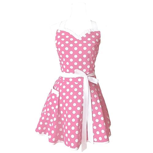 Hyzrz Lovely Sweetheart Retro Kitchen Aprons Woman Girl Cotton Polka Dot Cooking Salon Dress Pinafore Vintage Apron Mothers Gift (Lilac) - Image 1