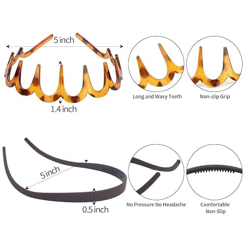 VELSCRUN Headbands for Women Girls, Comfortable Square Headband for Glasses Wearers, Zig Zag Plastic Comb Claw Wavy Hair Band with Teeth, 90s Accessories for Women Diademas Para Mujer Black Brown B thumbnail 7