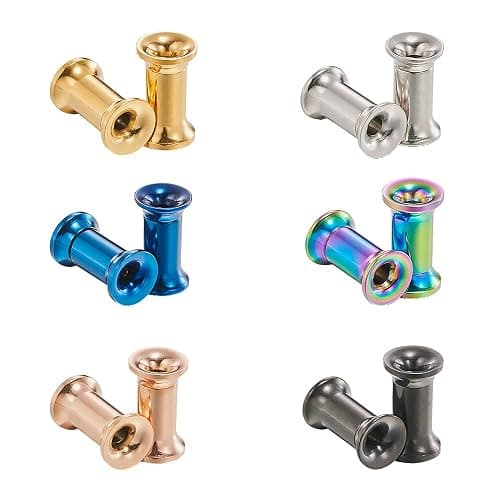 B BodyPJ Sparkles 3-6Pairs-Mix Color Surgical Steel Screw Tunnel Plugs Hollow Ear Expander Gauge Piercing - Image 1