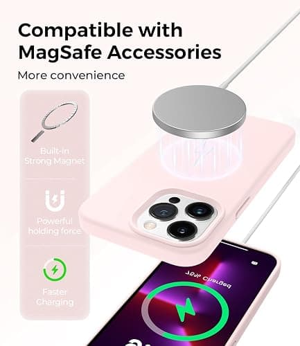 AOTESIER Magnetic for iPhone 13 Pro Max Case, [Compatible with MagSafe] [Military Shockproof Protection] Silicone Phone Case with Soft Anti-Scratch Microfiber Lining, 6.7 inch, Chalk Pink thumbnail 3