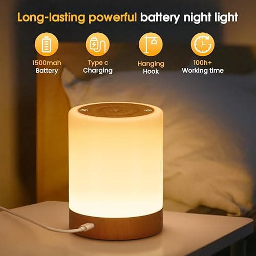 YUNJAYI Kids Night Lights for Bedroom, LED Bedside Table Lamp Touch Dimmable, 13 Colors Changing & 5 Modes, Portable Small Lamp USB Rechargeable Sleep Aid,Eye Caring Baby Night Lamp Nursery, 2 Pack thumbnail 4