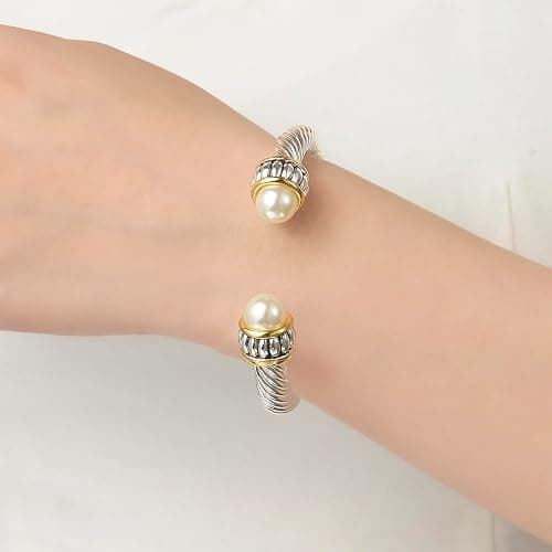 UNY JEWEL Jewelry Chinese Dragon Scale Ball, Dragon Cuff Bangle, Spring Open Two Tone Twisted Cable Vintage Cuff Bangle thumbnail 4
