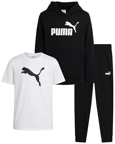 PUMA Boys Sweatpants Set - 3 Piece Fleece Pullover Hoodie Boys TShirt and Jogger Pants Youth Kids Activewear Set (8-16) - Image 1