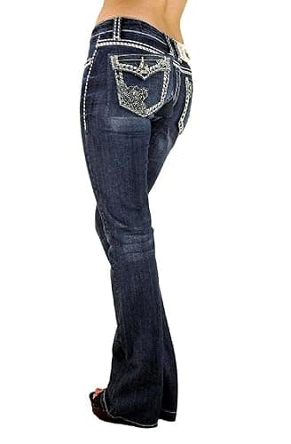 Jack David Woman’s Bootcut Jeans Blue Stretch 5-Pocket Premium Denim Jeans Embellished Rhinestone mid Rise Boot Cut. - Image 1
