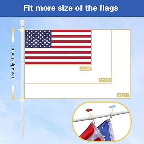White Flag Poles for Outside House - 5ft Tangle Free Flag Pole for House,Heavy Duty Metal Flagpole Hardware for 3x5 American Flags,Outdoor Flagpoles Mount for Porch,Car,Truck,Boat (without Bracket) thumbnail 5