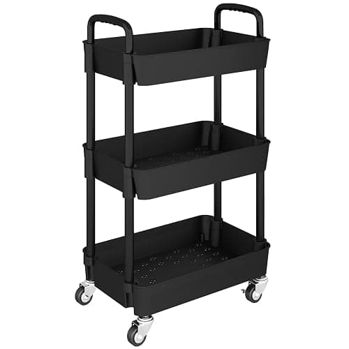 UDEAR 3-Tier Kitchen Rolling Utility Cart,Multifunction Storage Organizer with Handle and 2 Lockable Wheels for Kitchen,Bathroom,Living Room,Office,Black - Image 1