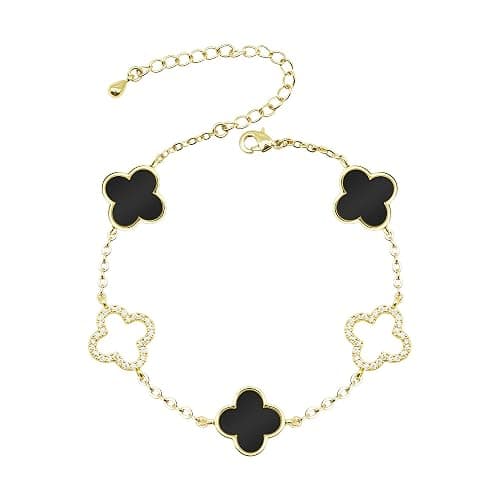 Clover Bracelet for Women 18k Gold Plated Silver Lucky Four Leaf Link Chain Bracelets Charm Trendy Jewelry Gifts for Women - Image 1