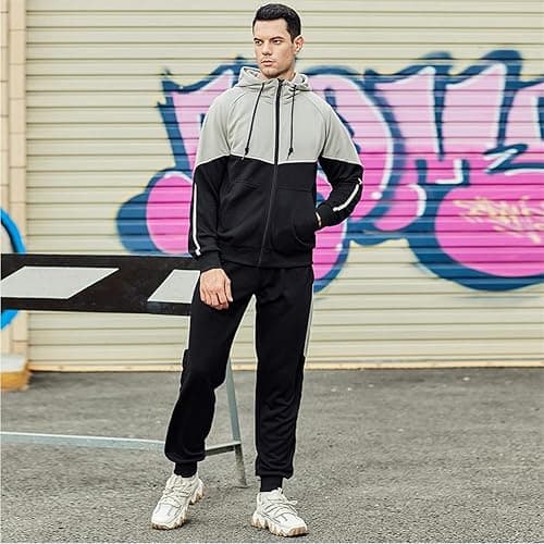 AOTORR Mens Tracksuit Set Full Zip Hooded Jacket Jogging Tops Bottoms Sweatshirt Suit with Pockets thumbnail 6