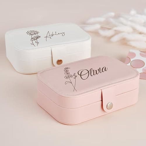 Fincekoom Personalized Jewelry Box Gifts for Women Custom Travel Jewelry Case Organization Leather Customized Birthday Anniversary Bridesmaid Gifts thumbnail 2