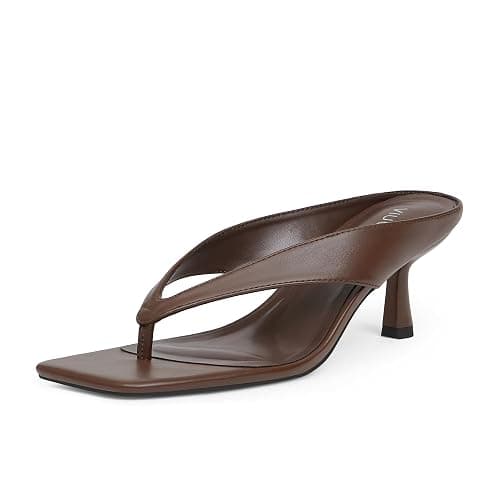 VIUGJNEX Women’s Kitten Heels Flip Flops Slip On Open Toe Low Heels Thong Square Slide Summer Fashion Party Heeled Dressy Sandals for Women - Image 1