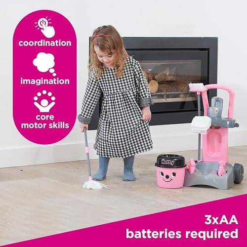 Casdon Henry & Hetty Toys - Hetty Deluxe Cleaning Trolley - Pink Hetty-Inspired Toy Playset with Working Hand Vacuum - Kids Cleaning Trolley Set with Accessories - For Children Aged 3+ thumbnail 5