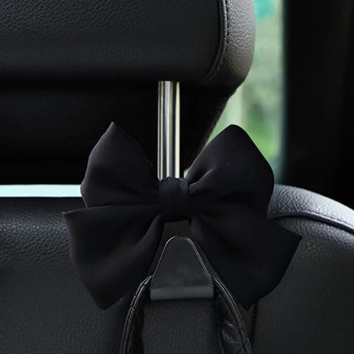 Mandark 2PCS Car Seat Headrest Hooks, Cute Bow Vehicle Hooks for Purses and Bags, Automotive Purse Hook Hanger Interior Decoration Accessories, Universal for SUV, Sedan, Truck (Black Line) thumbnail 5