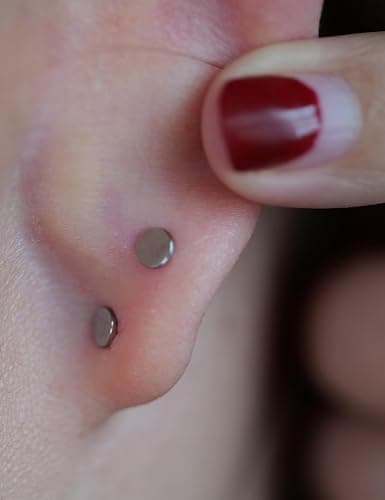 Limerencia 2Pcs 18g Titanium Internally Threaded Tragus Piercing Jewelry Nose Studs Flat Back Earrings Labret, Lip, Helix, Cartilage, Conch, Medusa Piercing for Women Men Sensitive Ears thumbnail 7