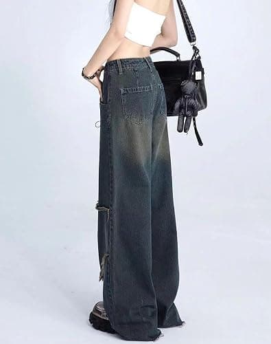 XKBHYD Baggy Jeans Damen Y2K Boyfriend High Waist Wide Leg Jeanshosen mit Quasten und Sternen Streetwear Denim Hose thumbnail 3