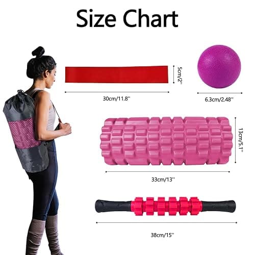 5 in 1 Foam Roller Set High Density Patented Foam Roller for Exercise | Foam Roller Massage Stick, Massage Ball, Resistance Band for Deep Muscle Massage Pilates Yoga Trigger Point Release Pink thumbnail 7