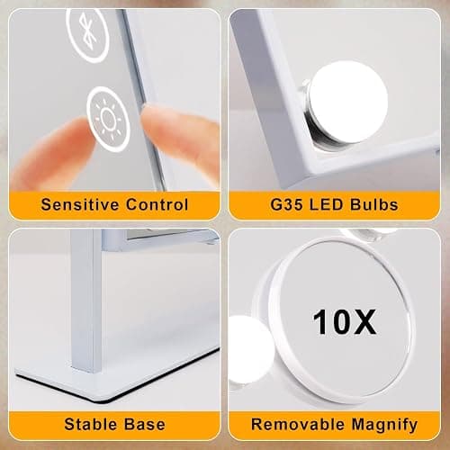 FENCHILIN White Hollywood Vanity Mirror with Lights 9 Dimmable Bulbs Makeup Mirror with Smart Touch Control for Glam Room Bedroom Detachable 10X Magnification Rotation White thumbnail 5