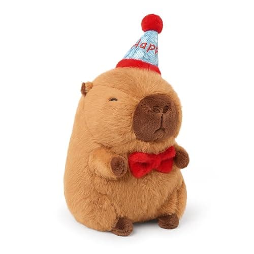 Ditucu Cute Capybara Plush with Happy Hat Red Bow Soft Capybara Stuffed Animal Plushies Toys for Birthday Gifts Party Decoration for Kids Brown 9 inch - Image 1
