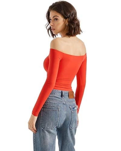 SUUKSESS Women Off Shoulder Double Lined Long Sleeve Shirts Basic Going Out Tops thumbnail 8