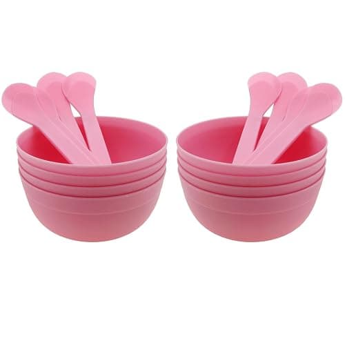 safycaby DIY Slime Making Tools 8 Set Plastic Slime Bowl and 8 Glue Mixing Spoons for Funny Craft Making Arts (8 Sets Pink)(Diameter 3.46 inches) - Image 1