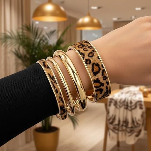 NOVYRA Leopard Bangle Bracelets for Women Layered Cheetah Print Cuff Statement Bracelets Trendy Cheetah Jewelry Accessories For Women thumbnail 2