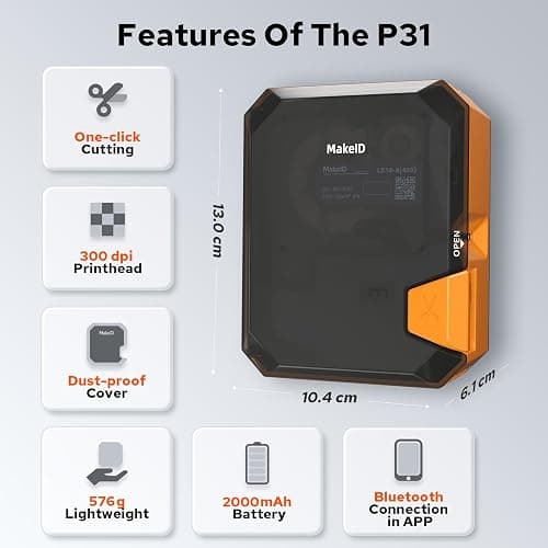 Makeid P31 Industrial Label Maker, Thermal Transfer Label Printer Portable Bluetooth Labeler with 0.71" W x 26.24ft L Label, Wire and Cable Labeling Machine for Job Sites, Fast Creat and Print Label thumbnail 6