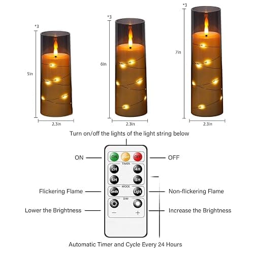 kakoya Flameless LED Candles with Timer 9 Pc Flickering Flameless Candles for Romantic Ambiance and Home Decoration Stable Acrylic Shell,with Embedded Star String，Battery Operated Candles（Grey） thumbnail 5