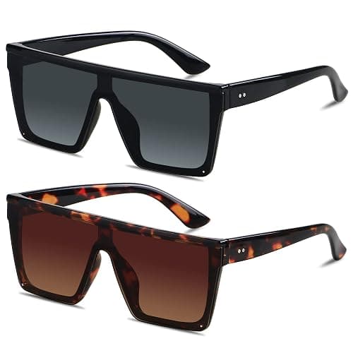 LYZOIT Square Oversized Sunglasses for Women Men Big Flat Top Fashion Shield Large UV Protection Rimless Shades | Fashion Shield Large Sun Glasses UV Protection Rimless Shades - Image 1
