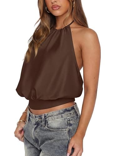 REORIA Women's Halter Backless Crop Top Sexy Sleeveless Summer Going Out Outfits 2026 Trendy thumbnail 3