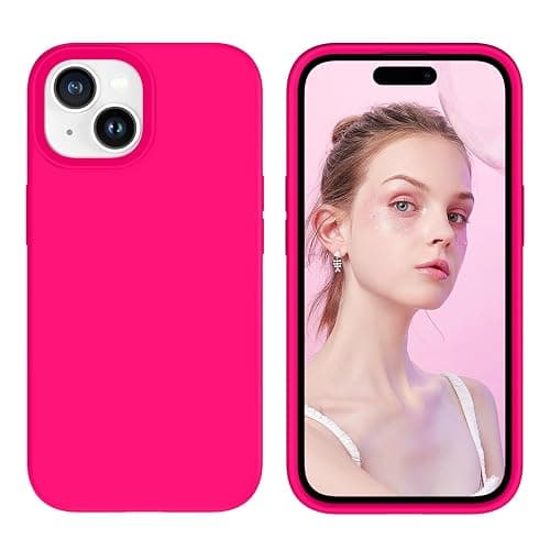 GUAGUA Case for iPhone 15, Liquid Silicone Soft Gel Rubber Microfiber Lining Cover, Shockproof Protective Case for iPhone 15 6.1 Inch (Hot Pink) - Image 1
