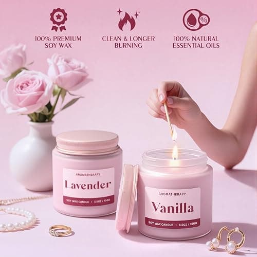 Waxcanpy Scented Candles for Women, Soy Candles for Home Scented, Candle Gift Set with Lavender & Vanilla Scents, 2 Pack Aromatherapy Candle for Relaxing, Stress Relief & Home Decor thumbnail 3