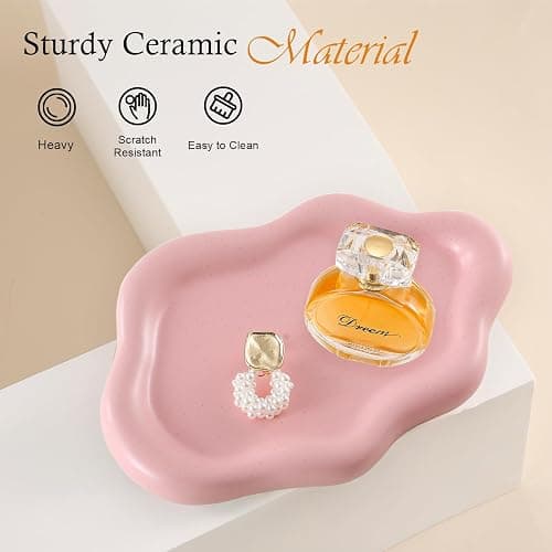 CCINPPY Ceramic Jewelry Tray Trinket Dish, Decorative Cloud Vanity Key Tray for Women, Ring Holder Dish, Cute Jewelry Plate Bowl Room Decor Aesthetic, Pink, Medium thumbnail 5